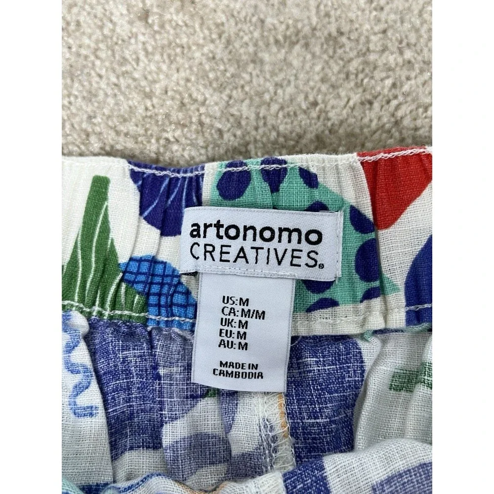 NWT Artonomo Creatives Womens M 100% Linen Shorts Art To Wear Colorful Geometric
